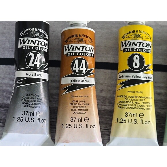 Vintage Lots of 6 Winsor & Newton Artist Oil Paints Smear Tool Incl 2 #6 Brushs - Picture 2 of 10